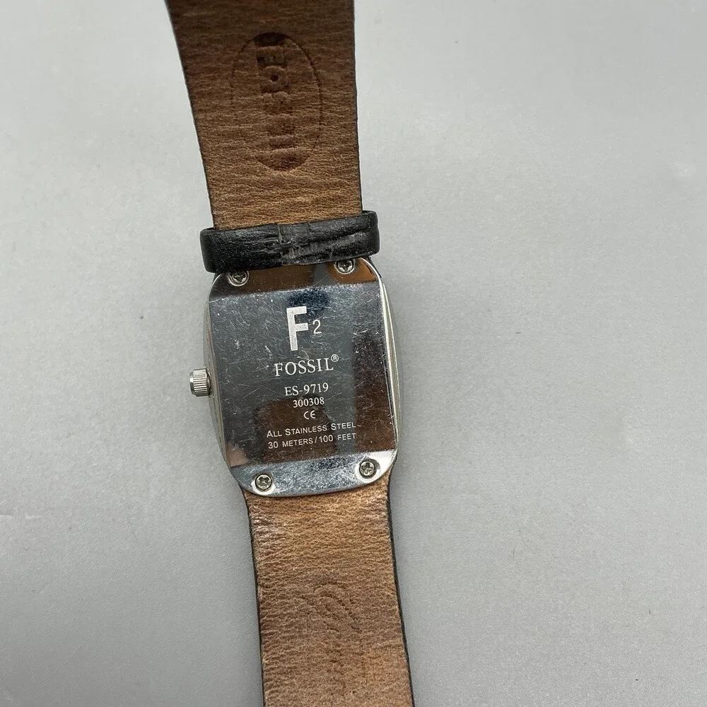 Fossil F2 ES-9719 Womens Watch 25mm MOP Dial Black Leather New Battery